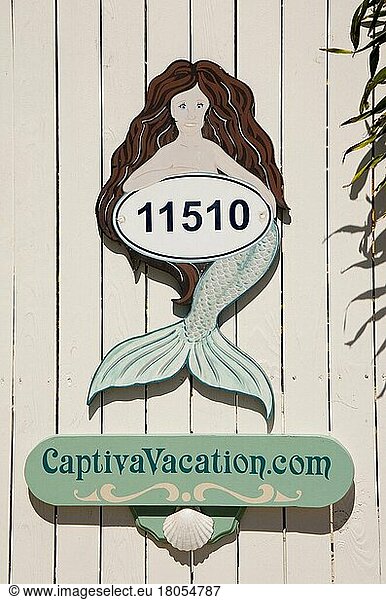 House number with mermaid of a villa on Sanibel Island/ house number  Sanibel Island  Florida  USA  North America