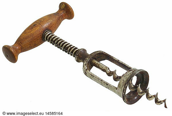 household  kitchen and kitchenware  corkscrew  spindle corkscrew  screwpull   corkscrews  screwpulls  historic  historical  alcohol  wine  tool  tools  gastronomy  clipping  cut out  still  cut-out  cut-outs  20th century  1910s