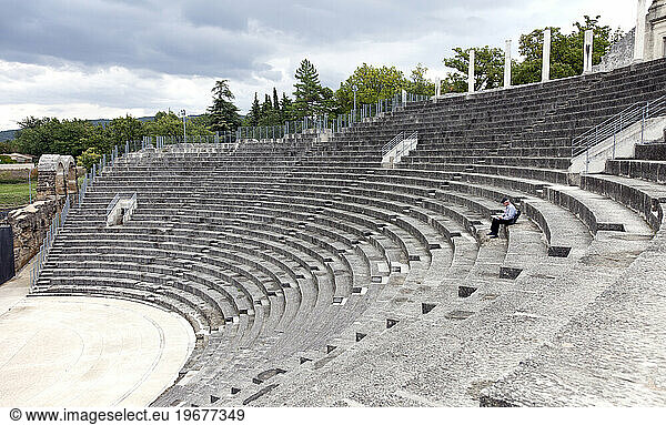 Huge amphitheatre at the Puymin Roman site in historic Vaison-La-Romaine in the Ventoux district of Provence  France.