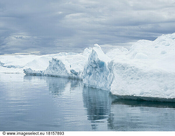 Huge icebergs from the Ilulissat Icefjord stranded on a former terminal moraine just outside Ilulissat  Greenland  Denmark  Polar Regions