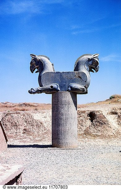 Huma (homa) bird capital  Apadana Palace of Emperor Darius the Great  Persepolis archaeological site  Iran.