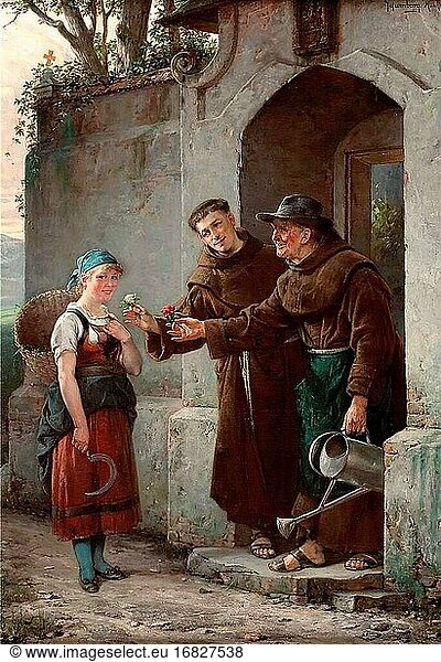 Humborg Adolf - Treffen am Tor des Franziskanerklosters - Ungarische Schule - 19. Jahrhundert.