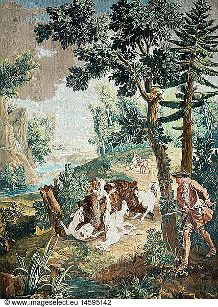 hunting  boar hunting  tapestry  Beauvais  1727