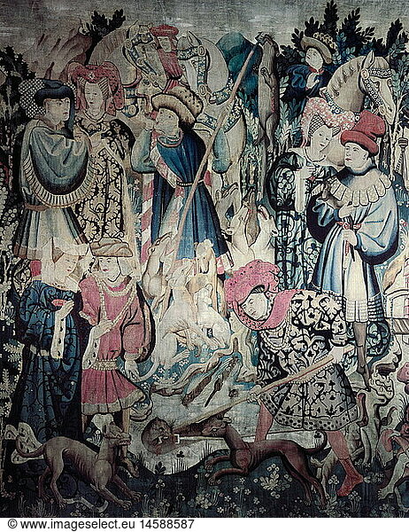 hunting  hunting scenes  'The Devonshire Hunting Tapestries'  detail  Tournai  1425 - 1450  Victoria and Albert Museum  London
