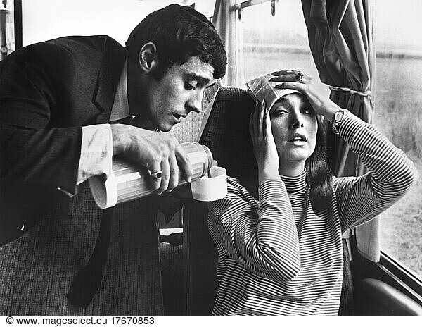 Ian McShane  Suzanne Pleshette  on-set of the Film  'If It's Tuesday This Must Be Belgium'  United Artists  1969