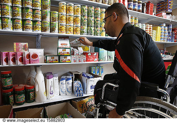 Ibrahim Nasser Ibrahim Irzaqat runs a grocery shop in Taffoh  West Bank  Palestine. He received an interest-free U.S.$4000 loan from ACAD finance.