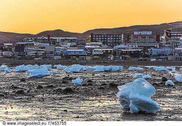 ice chunks on the Shoeline  city of iqaluit  Canada.