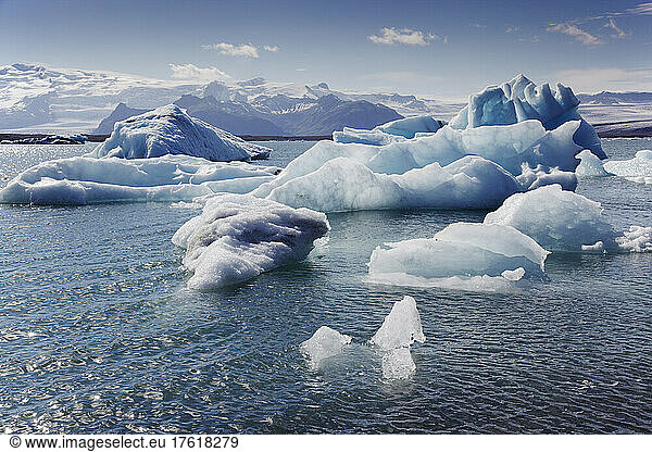 Icebergs floating in the Jokulsarlon lagoon  Iceland.; Jokulsarlon lagoon  Vatnajokull National Park  Iceland.