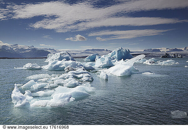 Icebergs floating in the Jokulsarlon lagoon  Iceland.; Vatnajokull National Park  Iceland.