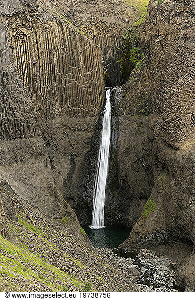 Iceland  Austurland  Basalt columns and Litlanesfoss waterfall
