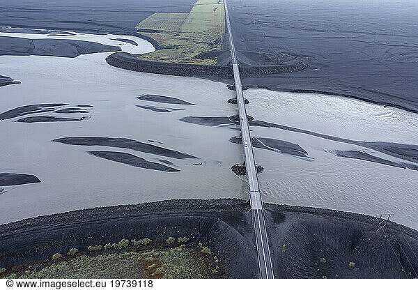 Iceland  Sudurland  Aerial view of bridge over Gigjukvisl river