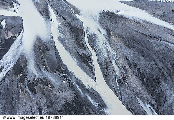 Iceland  Sudurland  Aerial view of fork of river Gigjukvisl