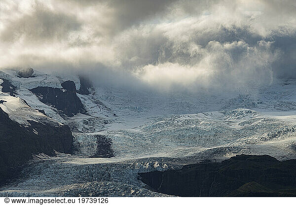 Iceland  Thick fog over Fjallsjokull glacier