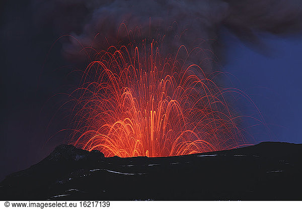 Iceland  View of lava erupting from Eyjafjallajokull