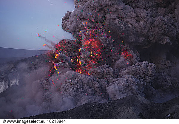 Iceland  View of lava erupting from Eyjafjallajokull