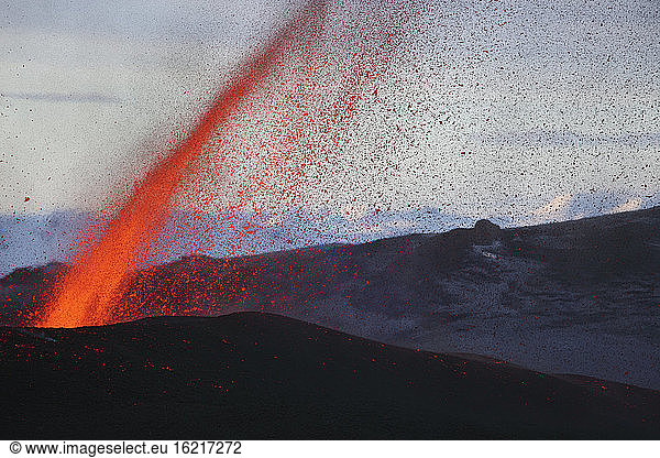 Iceland  View of lava erupting from Eyjafjallajokull Fimmforduhals  2010