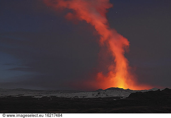 Iceland  View of lava erupting from Eyjafjallajokull Fimmforduhals  2010