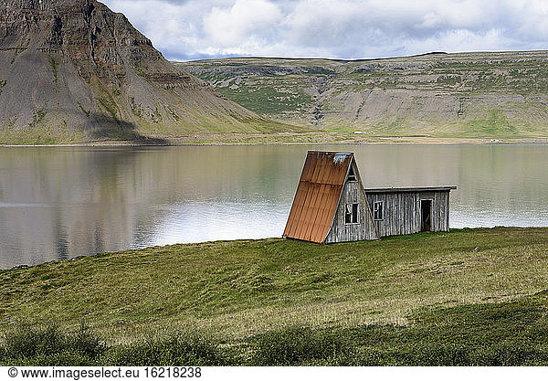Iceland  West Fjords  View of sheep shelter