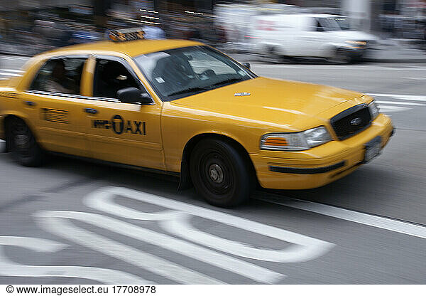 Iconic New York City Yellow Taxi  Manhattan; New York City  New York  United States Of America
