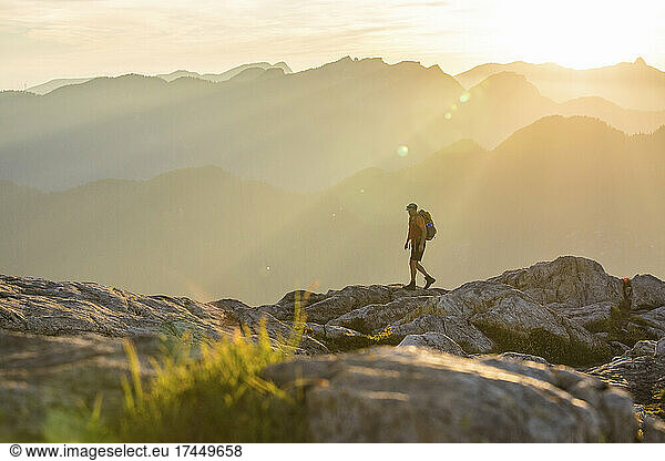 ideal view of backpacker hiking near Vancouver  Canada.