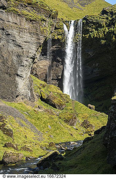 Idyllic shot of Kvernufoss waterfall  South Iceland