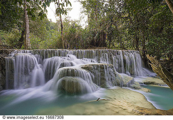 Idyllic shot of waterfall near Kuang Si waterfalls,  Luang Prabang,  Laos