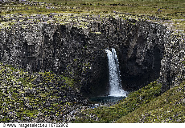 Idyllic view of Folaldafoss waterfall Eastern Region Iceland