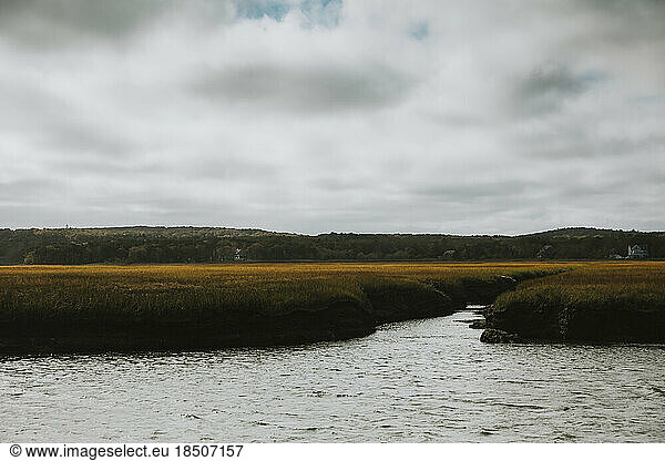 Idyllic view of sea inlet and salt marsh