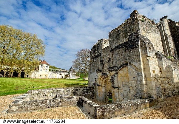 Iglesia en ruinas,  siglo XII,  Cartuja del Liget ,  municipio de Chemillé-sur-Indrois ,  Centro del Valle del Loira,  France, Western Europe.