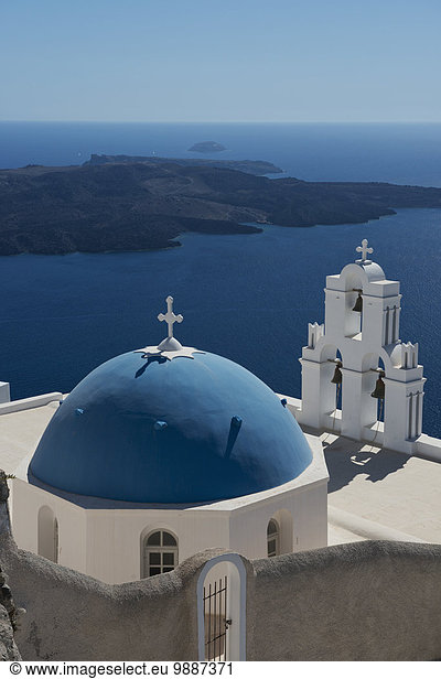 Ignoranz Kirche blau Griechenland Santorin Gewölbe russisch orthodox russisch-orthodox Kykladen Firostefani griechisch Griechische Inseln