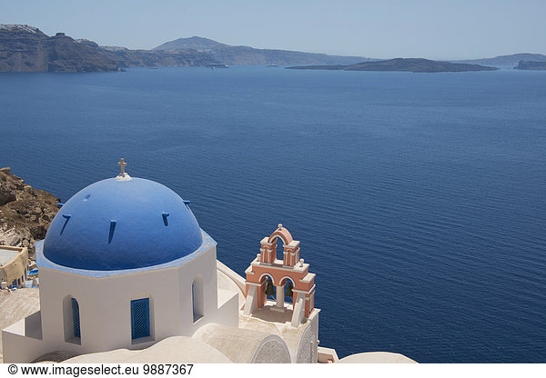 Ignoranz Kirche blau pink Santorin Gewölbe Glocke Kykladen Griechenland Griechische Inseln Oia Ia