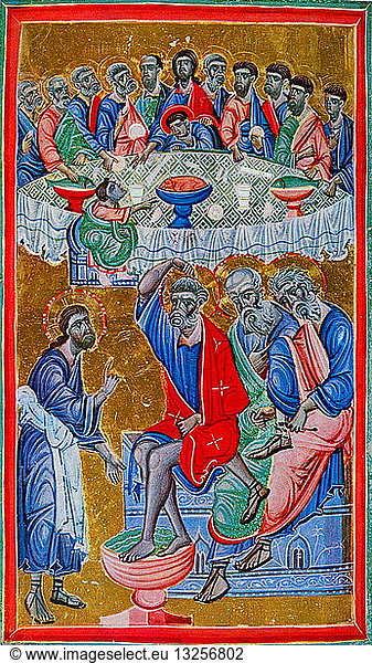 Illumination depicting the Last Supper and Washing of the Feet ...