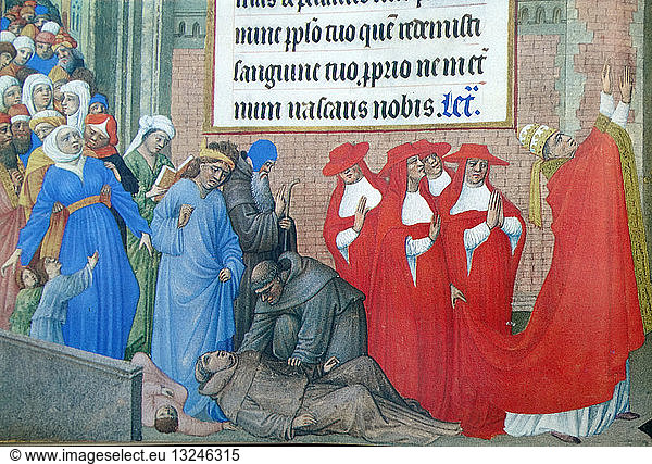 Illumination of Pope Gregory the Great leading a procession to pray for the cessation of the plague