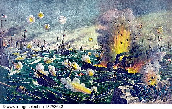 Illustration depicting a naval battle off Cative (Manila Bay). Illustration depicting a naval battle off Cative (Manila Bay) during the Spanish American War. Dated 1898