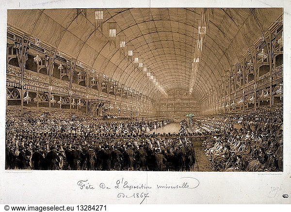 Illustration depicting the International Exposition of 1867 (Exposition Universelle d'art et l'Industrie)