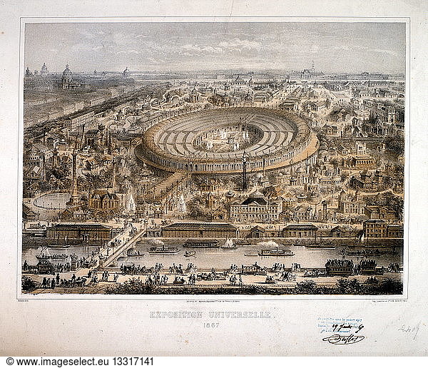 Illustration depicting the International Exposition of 1867 (Exposition Universelle d'art et l'Industrie)