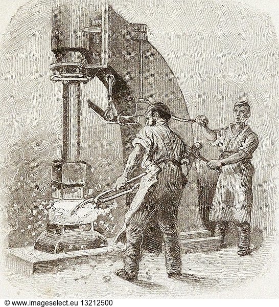 Illustration from a book depicting how a steal hammer works