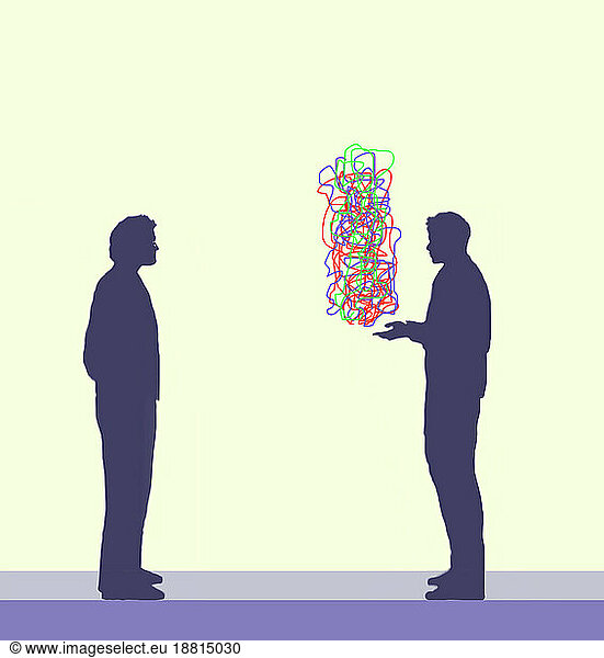 Illustration of man speaking in tangled lines