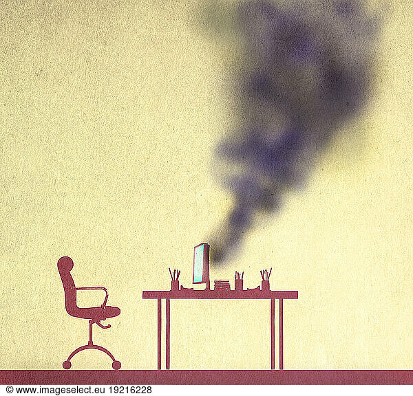 Illustration of smoke rising from computer monitor