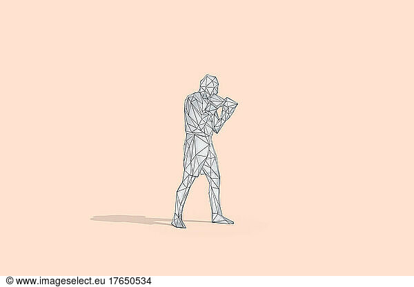 Illustration of sportsman boxing by peach background in studio