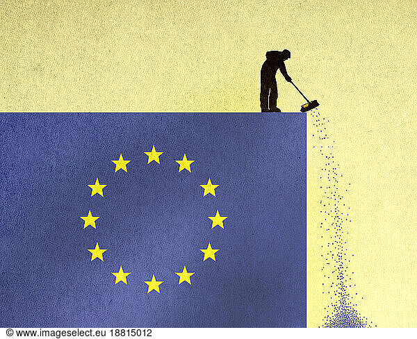 Illustration of street sweeper on top of European Union flag