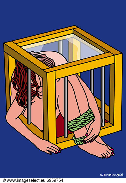 Illustration of Woman in Cage