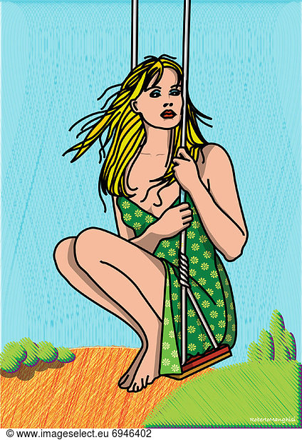 Illustration of Woman on Swing