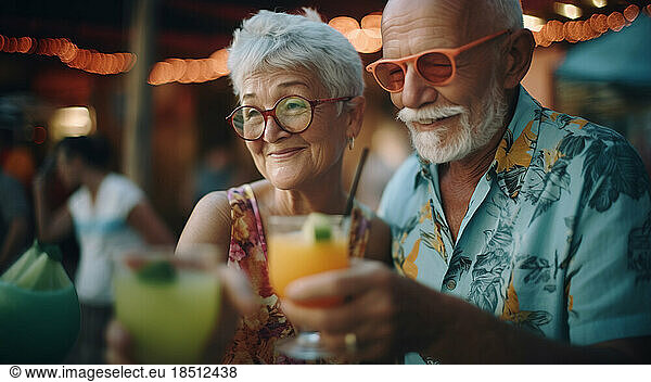 Image Generated AI. Senior couple enjoying together drinks