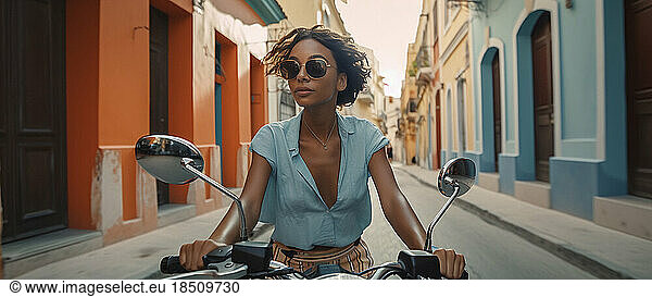 Image Generated AI. Young woman on a scooter