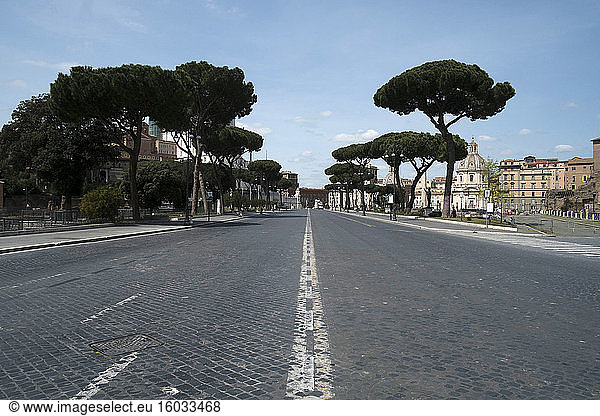 Imperial Forum Avenue  deserted due to the 2020 Covid-19 lockdown restrictions  Rome  Lazio  Italy  Europe