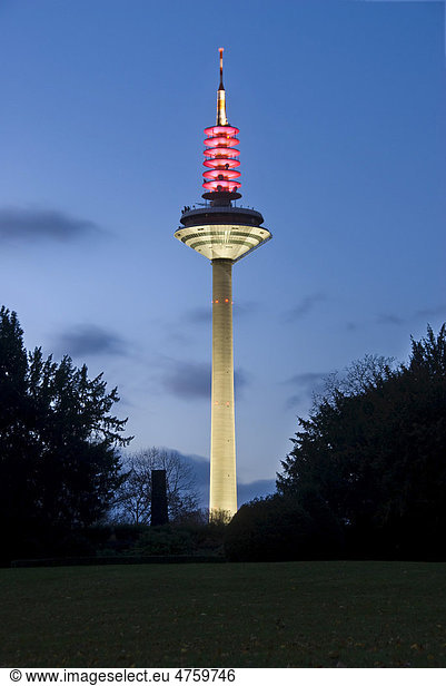 In Abendstimmung beleuchteter Europaturm inoffiziell: Ginnheimer Spargel Frankfurt am Main Hessen Deutschland Europa
