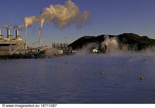 In Iceland people bath in front of a geo thermal plant.