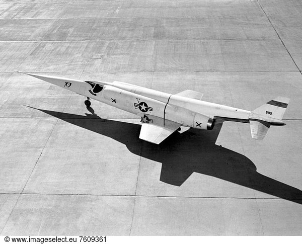 In this NACA High_Speed Flight Station photograph the X_3 Stiletto is viewed from above and looking at the left side. The X_3 Stiletto was a single_place jet aircraft with a slender fuselage and a long tapered nose  manufactured by the Douglas Aircraft Company. The X_3´s primary mission was to investigate the design features of an aircraft suitable for sustained supersonic speeds  which included the first use of titanium in major airframe components. It was delivered to the NACA High_Speed Flight Station in August of 1954 after some Douglas and Air Force evaluation testing.