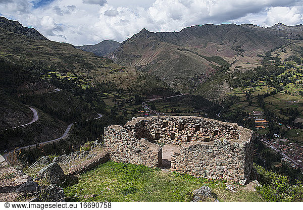 Inca ruin above of Urubamba in the sacred valley of the Incas